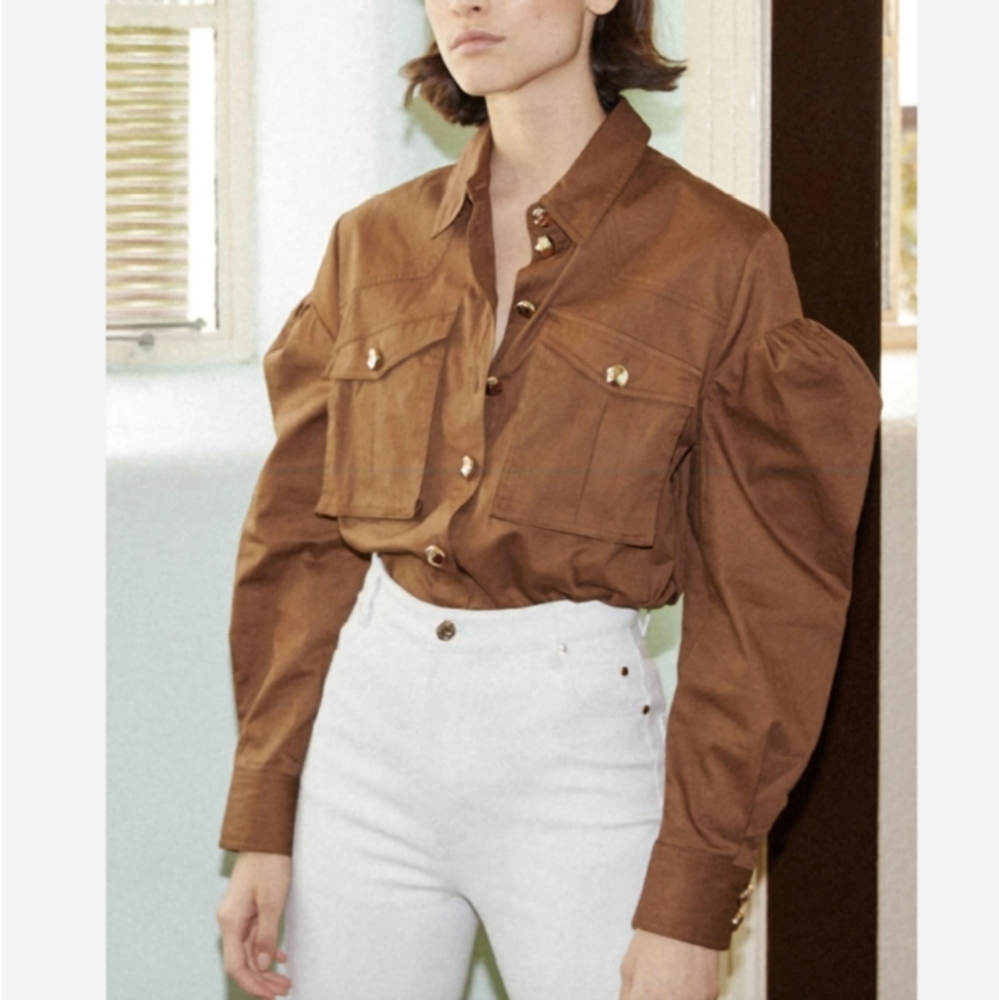 Acler Brown Dunbar Puff Sleeve Shirt sz 4